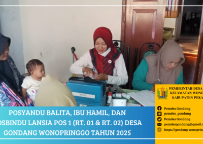 Posyandu Balita, Ibu Hamil, dan Posbindu Lansia POS 1 RT. 01 & RT. 02 Desa Gondang Wonopringgo